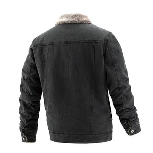 Chaqueta de invierno informal para hombre, tela vaquera gruesa personalizada con forro polar cálido a prueba de viento y Cuello de piel - Product Image 2