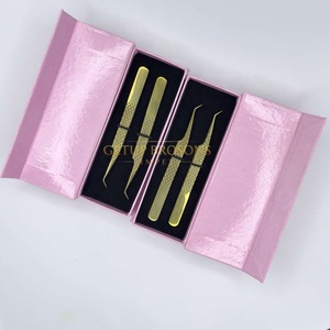 Pince à épiler de précision GETUP BROSONS IMPEX en acier inoxydable de haute qualité, 45 degrés, dorée, anti-magnétique, pour extensions de cils volume russe - Product Image 1