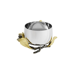 Bol de service artisanal en acier inoxydable et laiton oxydé, bol à collation décoratif naturel avec support en forme de branche d'arbre et de fleurs pour la maison - Product Image 5