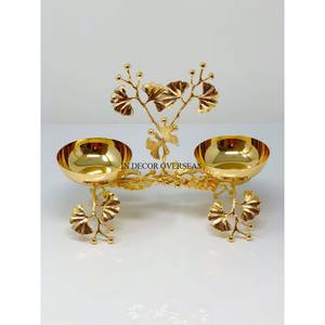 Cuencos acabados en plata de 3 compartimentos fundidos en aluminio con hojas de Gingko chapadas en oro Soporte de diseñador Suministros de decoración para el hogar y el hotel - Product Image 3