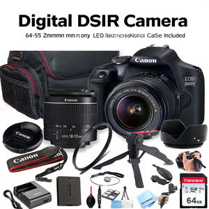 Digital DSLR Camera with 18-55mm Zoom Lens 64GB <b>Memory</b> LED Video Light Case Included - Product Image 2