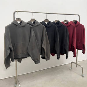 Poids lourd ensemble impression Vintage surdimensionné blanc plaine acide lavage sweat personnalisé hommes en détresse Boxy sweats à capuche courts - Product Image 2