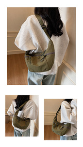 Sac à bandoulière élégant en forme de croissant avec sangle réglable, design multi-poches, fermetures éclair lisses, tirettes en corde, style décontracté et tendance - Product Image 5