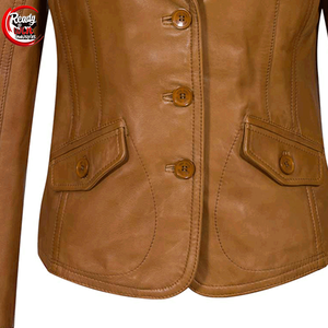 Chaquetas hechas de cuero de piel de cordero genuino para mujer Diseño personalizado Blazers de cuero hechos a mano para damas - Product Image 4