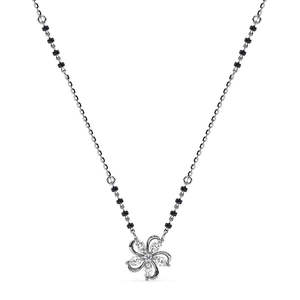 Achetez un Mangalsutra en argent pur avec motif floral, perles de diamant et de perles d'or, un bijou ethnique religieux, un cadeau parfait pour votre femme - Product Image 1