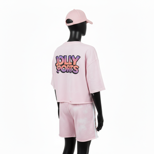 Conjunto de Camiseta y Pantalones Cortos de Algodón de Alta Calidad para Mujer, Transpirable, con Diseño de Panel Rosa Tie Dye, Logotipo Estampado en Caliente, 100% Algodón - Product Image 5