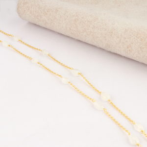 Best Selling Natural Fancy rainbow Moonstone Tumble Beads <b>Necklace</b> Brass Gold Plated Two <b>Long</b> Multi Station Layered <b>Necklaces</b> - Product Image 5