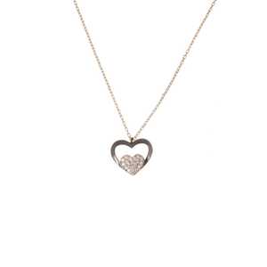 Pendentif double cœur en or 14 carats et platine, zircon blanc, diamant, perle, argent sterling 925, serti clos tendance, plaqué rhodium - Product Image 6