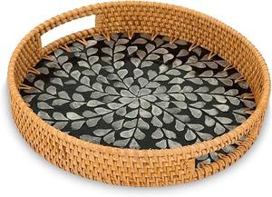 Plateau de service en rotin incrusté de nacre de haute qualité, design unique, fabriqué en Inde, nouveau produit en bois - Product Image 3