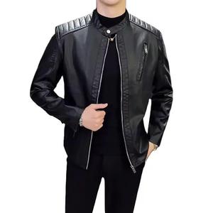 Venta al por mayor Chaqueta de cuero de talla grande Uso al aire libre Chaqueta de cuero de cuello alto Hombres Chaqueta de cuero de invierno - Product Image 5