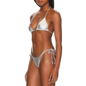 Conjunto de Bikini de Dos Piezas con Espalda Descubierta y Volantes, Color Sólido, Sexy, Traje de Baño para Mujer, Logotipo Personalizado - Product Image 3