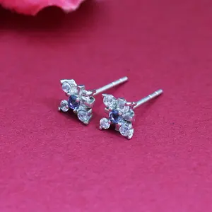 Boucles d'oreilles clous en forme de cœur plaquées or rose avec pierre précieuse violette (argent 925 tendance diamant ou zircon) - Product Image 1