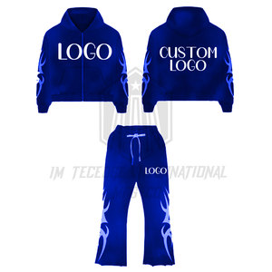 New Winter Regular Vintage Heavy Acid Wash Breathable Casual Sweat Suits Men's Distressed Custom <b>Applique</b> <b>Patch</b> Embroidery - Product Image 3