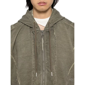 Sweat à capuche streetwear décontracté à manches longues pour homme, style vintage, double fermeture éclair, délavé et vieilli - Product Image 3