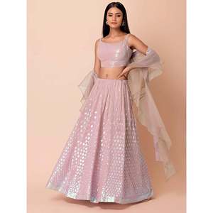 Lehenga Choli de Georgette con Lentejuelas Rosa Dulce para Vestido de Compromiso, Ropa de Boda - Product Image 4