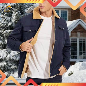 Veste d'hiver pour hommes design personnalisé en toile col montant doublé Sherpa coupe-vent respirant multi-poches manteau de camionneur vente en gros - Product Image 5