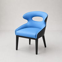 Chaise de restaurant en cuir bleu pour café, chaise de restauration rapide de luxe en stock, prête à être expédiée