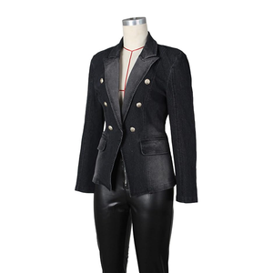 Traje de mezclilla de dos piezas para mujer con botones llamativos y bolsillos delanteros Traje de mezclilla de manga larga para mujer - Product Image 6