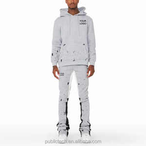 Vente en gros de survêtement personnalisé ensemble streetwear en coton survêtement évasé pour hommes impression surdimensionnée de haute qualité poids lourd - Product Image 5