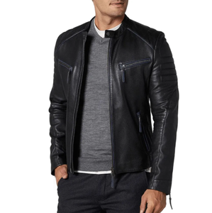 แจ็กเก็ตหนังโอเวอร์ไซส์สำหรับผู้ชาย, สินค้ามาใหม่แจ็คเก็ตหนังพียูปกตั้งไซส์ใหญ่พิเศษสีดำบุนวม - Product Image 4