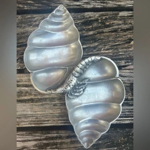 Plateau de service en argent fait à la main avec motif de crevettes en coquille marine, plateau en aluminium, décoration d'intérieur, cadeau - Product Image 2