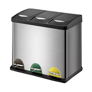 Large Capacity Recycle Trash Bins Recycling Garbage Bins Outdoor Household 3 Compartments Metal Recycling Bins