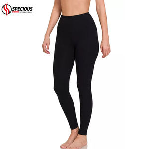 Leggings de yoga pour femmes sur mesure en gros, longueur totale, spandex/polyester, extensible dans les quatre sens, respirant, séchage rapide, noir uni, taille basse - Product Image 3