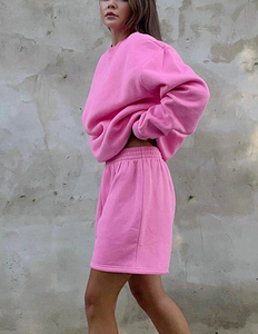 เซ็ตเสื้อสเวตเตอร์และกางเกงขาสั้นสำหรับผู้หญิงชุดเสื้อฮู้ดลำลองออกกำลังกายผ้าฝ้ายสีชมพูแฟชั่นใหม่ตามสั่ง - Product Image 3