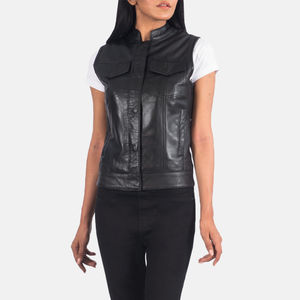 Hot Selling New Design <b>Women's</b> Genuine Leather <b>Vest</b>/Biker Jacket Breathable Windproof <b>Knitted</b> Eco-Friendly Outerwear - Product Image 3
