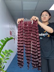 Venta al por mayor 100% cutícula alineada crudo vietnamita extensiones de cabello humano 30 pulgadas de longitud estirada onda natural 99J estilo de encaje de color - Product Image 2