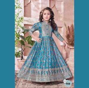 Conjunto de traje de seda Chinon bordado Anarkali granate de verano con Dupatta para niñas y niños para festivales infantiles - Product Image 5