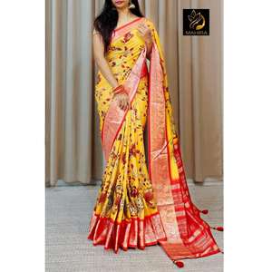 Latest Fashionable Maruti Fashion MF421 Embossed Digital Print Pure Heavy <b>Silk</b> <b>Fabric</b> Saree for Women India Pakistan Wedding - Product Image 1
