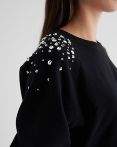 Polaire coton strass col rond sweat femmes pull doux respirant chaud surdimensionné Streetwear mode broderie Patch - Product Image 4