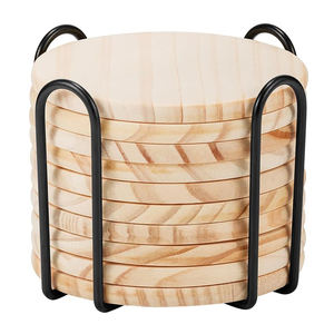 Juego en blanco de cerámica natural personalizado posavasos de almohadillas de corcho para bebidas redondas de madera para bebidas con soporte - Product Image 1