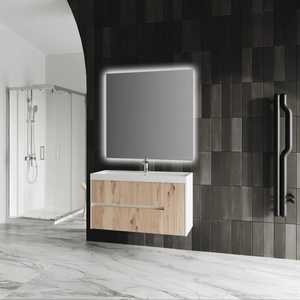 Mobile Bagno Sospeso Koricini Cannes 100cm, Finitura Quercia Dorata Scanalata, Resina e Legno, Senza Specchio, con Lavabo - Product Image 4