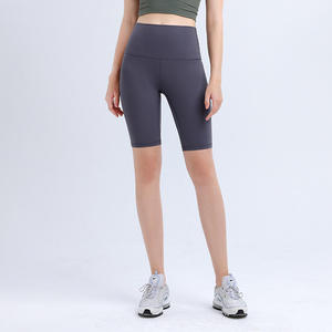 Pantalones cortos de yoga y fitness de cintura alta al por mayor, pantalones cortos de ejercicio de gimnasio de estilo informal cosidos en tejido de poliéster suave con logotipo personalizado para invierno - Product Image 2