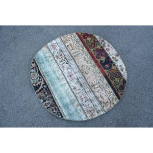 Alfombra de lana turca Vintage hecha a mano, diseño clásico de retales Beige, alfombra de felpa de 2,9x2,9 pies, respaldo de látex para sala de estar y pasillo - Product Image 2