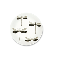 Ensemble de vaisselle en céramique ronde de 3 pièces, assiettes Faune & Flore par Excelsa, technique de tampographie, design animal noir