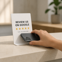 Support de table en acrylique personnalisable NFC pour avis Google – Tappez pour évaluer – Idéal pour comptoir de café et réception de restaurant