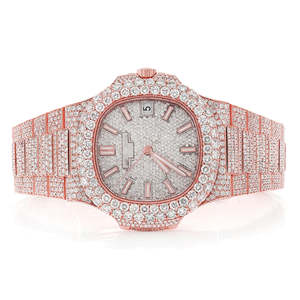 Montre en acier inoxydable à quartz avec finition brillante en moissanite, bracelet lisse, élégante, artisanale, choix de cadeau de luxe pour mariage ou fête - Product Image 4