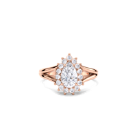 Bague de fiançailles et de mariage en or jaune/blanc/rose 9 carats avec halo de diamants de laboratoire taille poire certifiés IGI et sangle fendue