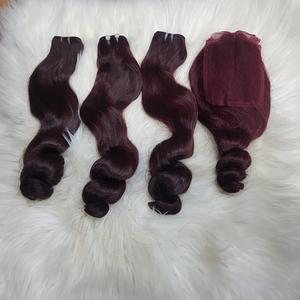 ผมต่อแบบมนุษย์ม้วนงอแบบกรีกเบอร์กันดีสีน้ำตาลเกาลัดแบบคู่ - Product Image 2