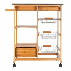 KIBamboo KIB006 Modern Design Mobile Kitchen Shelf 67x36x83cm <b>Oak</b> Material with Wheels - Product Image 3