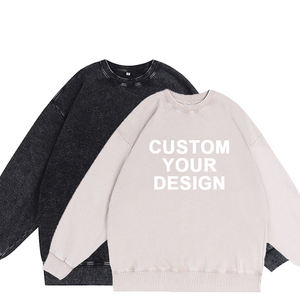 350G Unisex cuello redondo Sudadera con capucha de talla grande hombro caído Retro ácido lavado francés Terry Oversize hombres 3D bordado sudadera - Product Image 1