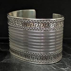Handmade 925 Sterling <b>Silver</b> Greek Patterned Heavy <b>Cuff</b> <b>Bracelet</b> Fashionable Jewelry Accessory - Product Image 3