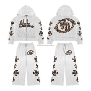 Conjunto Deportivo Personalizado con Logotipo, Lavado Ácido, Estilo Vintage Desteñido, con Pedrería, 480 Gsm, Sudadera con Cremallera, Conjunto Deportivo con Lavado Ácido - Product Image 4