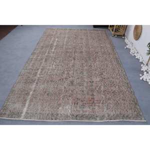 Alfombra clásica de lana turca estilo Tabriz Vintage Rosa verde hecha a mano 5,8X9,1 pies diseño de retazos rectangulares para sala de estar látex - Product Image 1