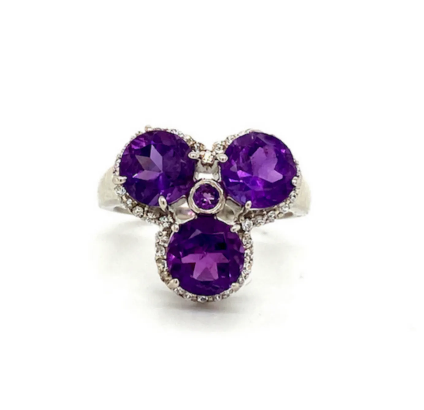 Natural Amethyst Three Stone Setting Ring in Sterling Silver 925 Gemstone fashion Jewelry Purple Amethyst Silver Ring CZ