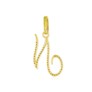 Pendentif en or jaune massif 14 carats avec initiales N Bijoux en diamant pavé faits à la main de qualité supérieure Pendentif en or avec nom et lettre N Diamant - Product Image 6