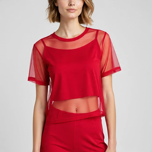 Camisetas transparentes de manga corta para mujer, camisetas sexis con brillo transparente, camisetas cortas de malla transparente para mujer - Product Image 5